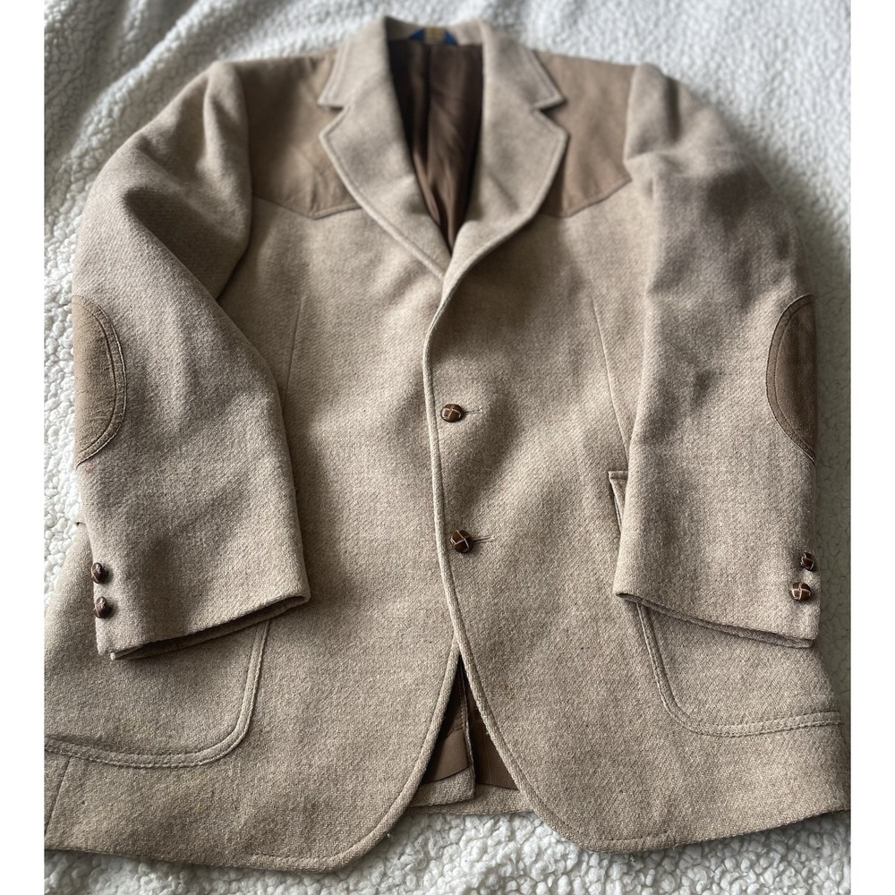 Vintage Pendleton Virgin Wool  Sport Coat Blazer Elbow Patch Size 44L Brown